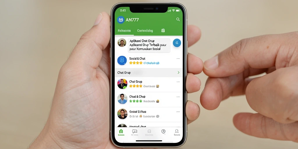 Antarmuka AN777 menampilkan grup chat yang interaktif dan menarik.