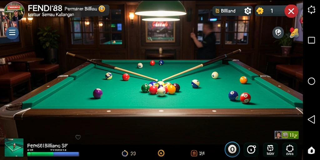 Antarmuka permainan billiard yang menarik dan interaktif.