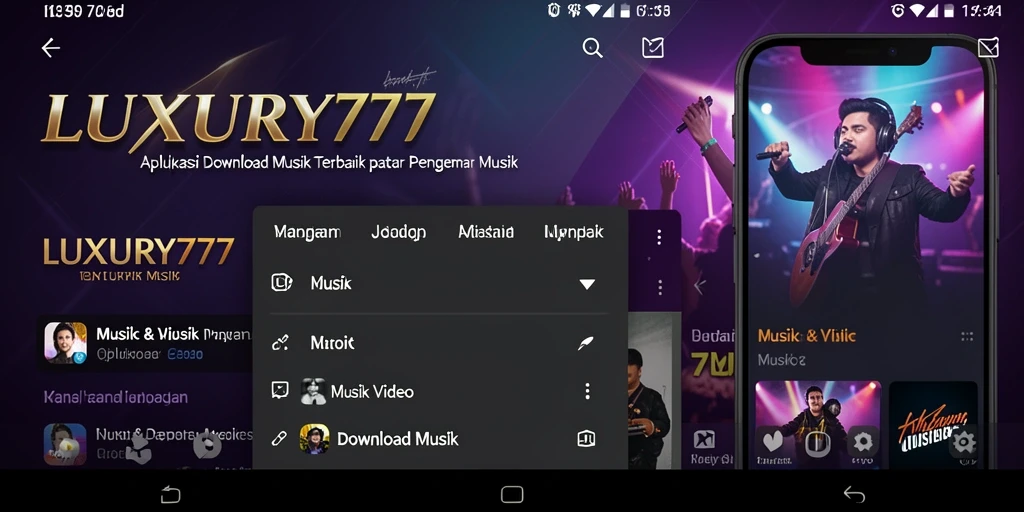 Tampilan antarmuka pengguna LUXURY777 yang menarik dan fungsional untuk Download Musik.